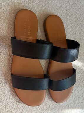 Lauren Conrad Memory Foam Two Strap Black Sandals, Size 9